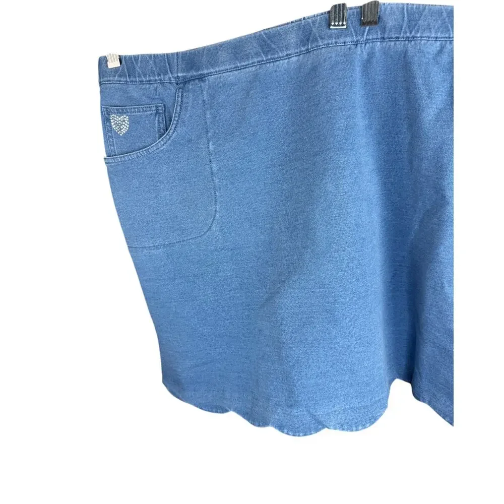 Quacker Factory DreamJeannes‎ Skort 3X Short Blue Stretch Denim Heart Pocket NWT